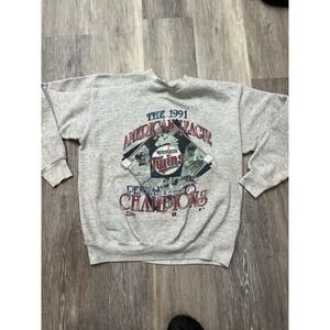 Vtg 1991 Minnesota Twins American League Champs Sweatshirt Morris Puckett Sz L